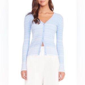 STAUD Women's Cargo Striped Azure Button Blue White Colorway Cardigan size Small